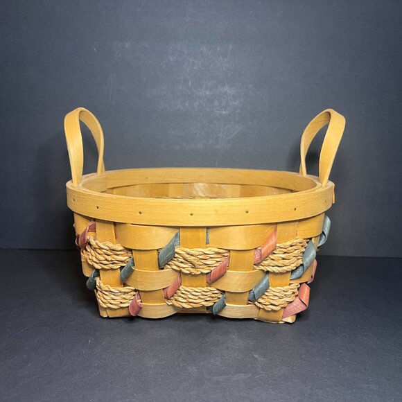 VTG Matching Set of 2 Tan, Red & Blue Roped Twisted Wicker Baskets w/ Handles - Picture 4 of 12